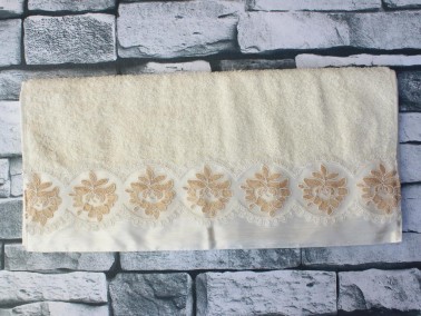 Dowry World Gülin Embroidered Dowry Towel Cream - Thumbnail