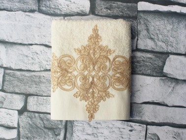 Dowry World Gülsena Embroidered Dowry Towel Cream - Thumbnail