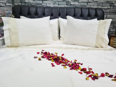 Dowry Land Hazal Cotton Satin Duvet Cover Set Cream Gold - Thumbnail