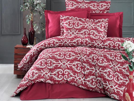 Dowry World İra Gold Double Duvet Cover Set Claret Red