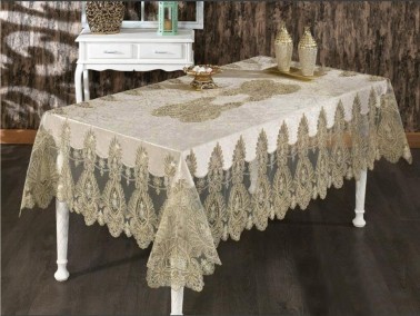 Dowry Land Isabel Single Table Cloth 160x220 Cm Beige - Thumbnail