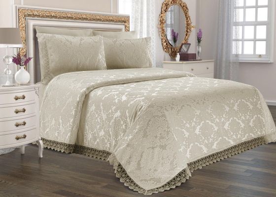 Dowry World Jacquard Chenille Bed Cover Beige
