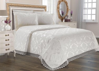 Çeyiz Diyarı - Çeyiz Diyarı Jacquard Chenille Bed Cover Cream Çeyiz Diyarı - Çeyiz Diyarı Jacquard Chenille Bed Cover Cream