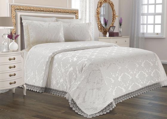 Dowry World Jacquard Chenille Bed Cover Cream