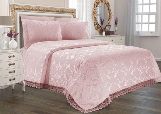 Dowry World Jacquard Chenille Bed Cover Powder
