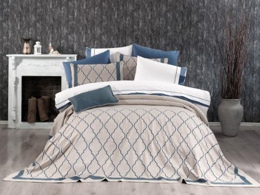 Çeyiz Diyarı - Dowry Land Jennifer 4 Piece Bedspread Set Beige Blue Çeyiz Diyarı - Dowry Land Jennifer 4 Piece Bedspread Set Beige Blue