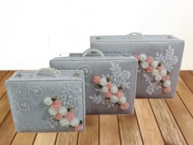 Dowry World - Dowry World Velvet 3-Piece Dowry Bag Gray Dowry World - Dowry World Velvet 3-Piece Dowry Bag Gray