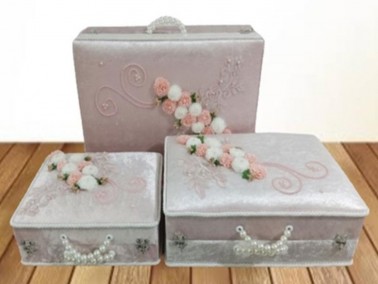 Dowry World - Dowry World Velvet 3-Piece Dowry Bag Powder Dowry World - Dowry World Velvet 3-Piece Dowry Bag Powder