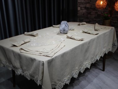 Dowry Land Snowflake 26 Piece Table Cloth Set Cappucino - Thumbnail