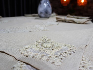 Dowry Land Snowflake 26 Piece Table Cloth Set Cappucino - Thumbnail