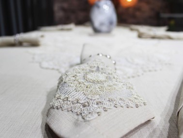 Dowry Land Snowflake 26 Piece Table Cloth Set Cappucino - Thumbnail