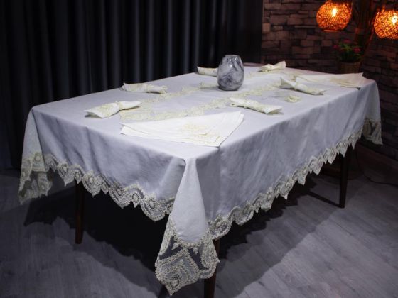 Dowry World Kar 26 Piece Table Cloth Set - Cream