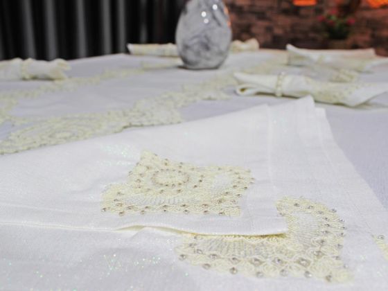 Dowry World Kar 26 Piece Table Cloth Set - Cream
