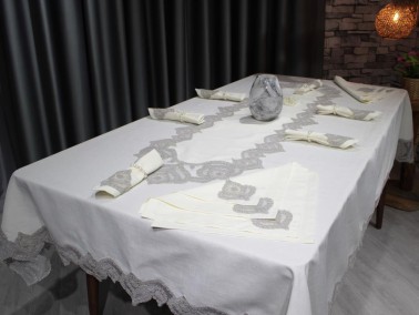 Dowry Land Snowflake 26 Piece Table Cloth Set Cream-Gray - Thumbnail