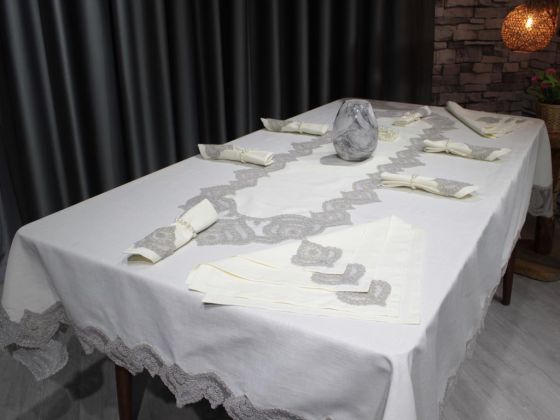 Dowry Land Snowflake 26 Piece Table Cloth Set Cream-Gray