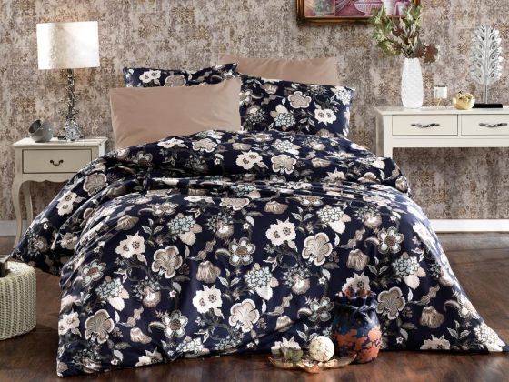 Dowry World Karden Gold Double Duvet Cover Set Navy Blue