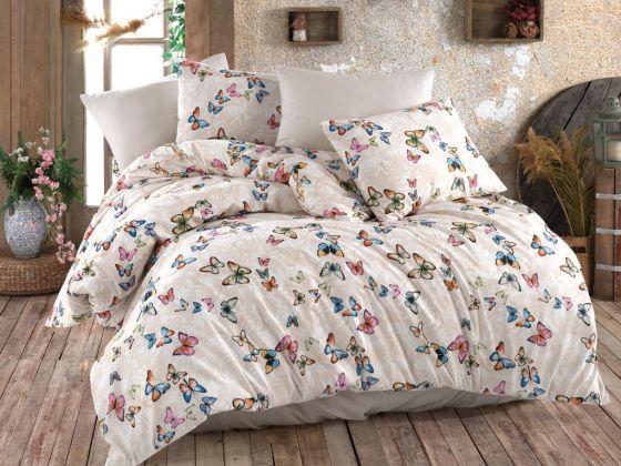 Dowry World Butterfly Double Duvet Cover Set Beige