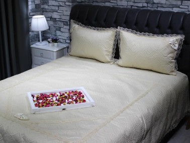 Dowry World Kırlangic Double Quilted Bedspread Set Cappuccino - Thumbnail