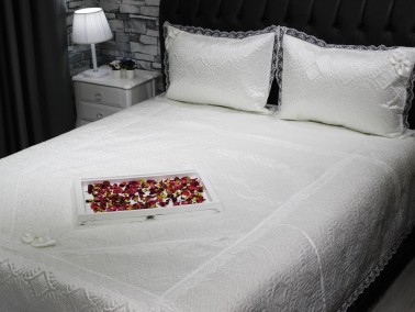 Dowry World Kırlangic Double Quilted Bedspread Set Cream - Thumbnail
