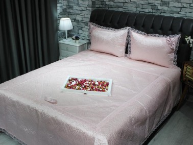 Dowry World Kırlangic Double Quilted Bedspread Set Powder - Thumbnail
