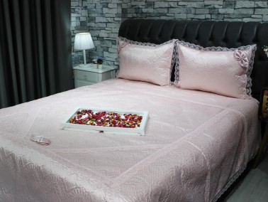 Dowry World Kırlangic Double Quilted Bedspread Set Powder - Thumbnail