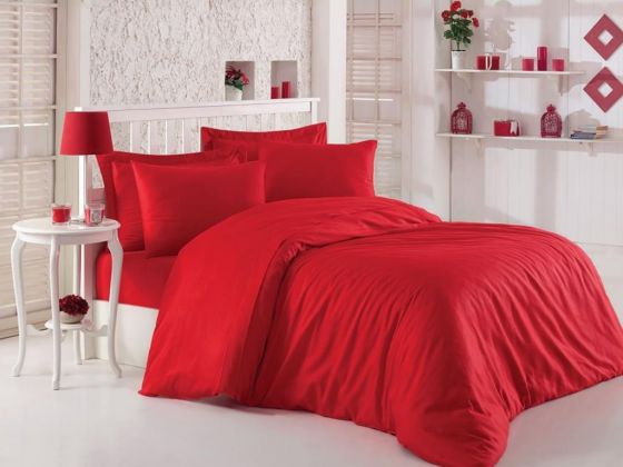Dowry World Cotton Satin Duvet Cover Set Double Red
