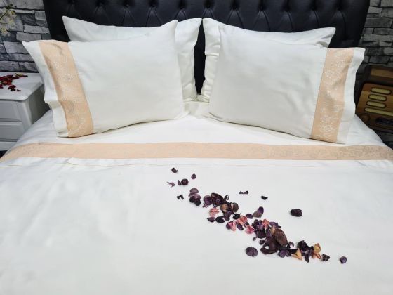 Dowry Land Tulip Cotton Satin Duvet Cover Set Cream Powder