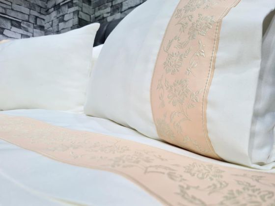 Dowry Land Tulip Cotton Satin Duvet Cover Set Cream Powder