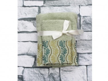 Dowry World Leaf Line 2 Lid Towel Set Green - Thumbnail