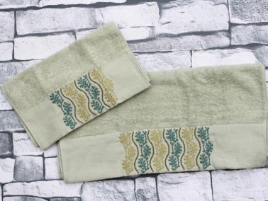 Dowry World Leaf Line 2 Lid Towel Set Green - Thumbnail