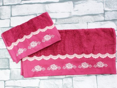 Dowry World Leaf Rose 2-Piece Towel Set Fuchsia - Thumbnail