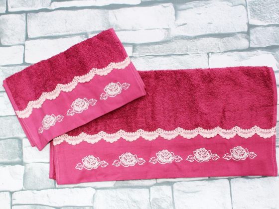 Dowry World Leaf Rose 2-Piece Towel Set Fuchsia