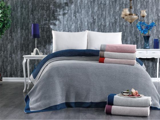 Dowry World Lily Knitwear Blanket Navy Blue Gray