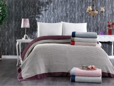 Çeyiz Diyarı - Dowry World Lily Knitwear Blanket Plum Gray Çeyiz Diyarı - Dowry World Lily Knitwear Blanket Plum Gray