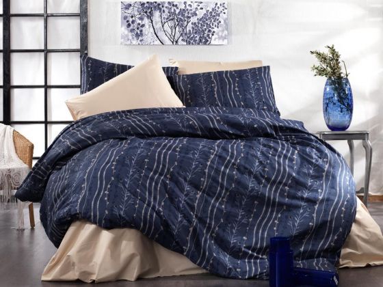 Dowry World Linda Gold Double Duvet Cover Set Navy Blue