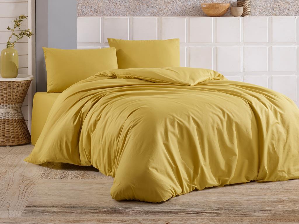 Dowry World Almond Double Duvet Cover Set Mustard