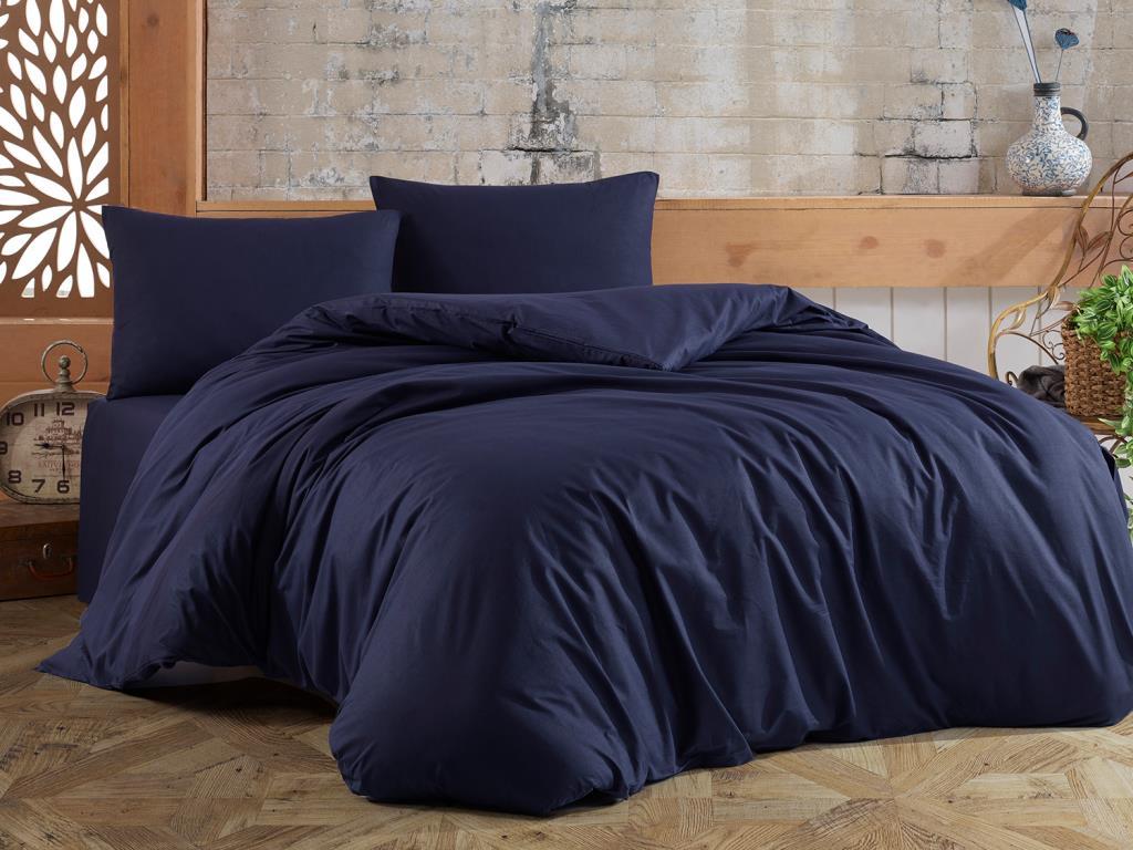 Dowry World Almond Double Duvet Cover Set Navy Blue