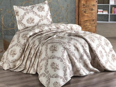 Dowry World Meryem Single Jacquard Bedspread Cappucino - Thumbnail