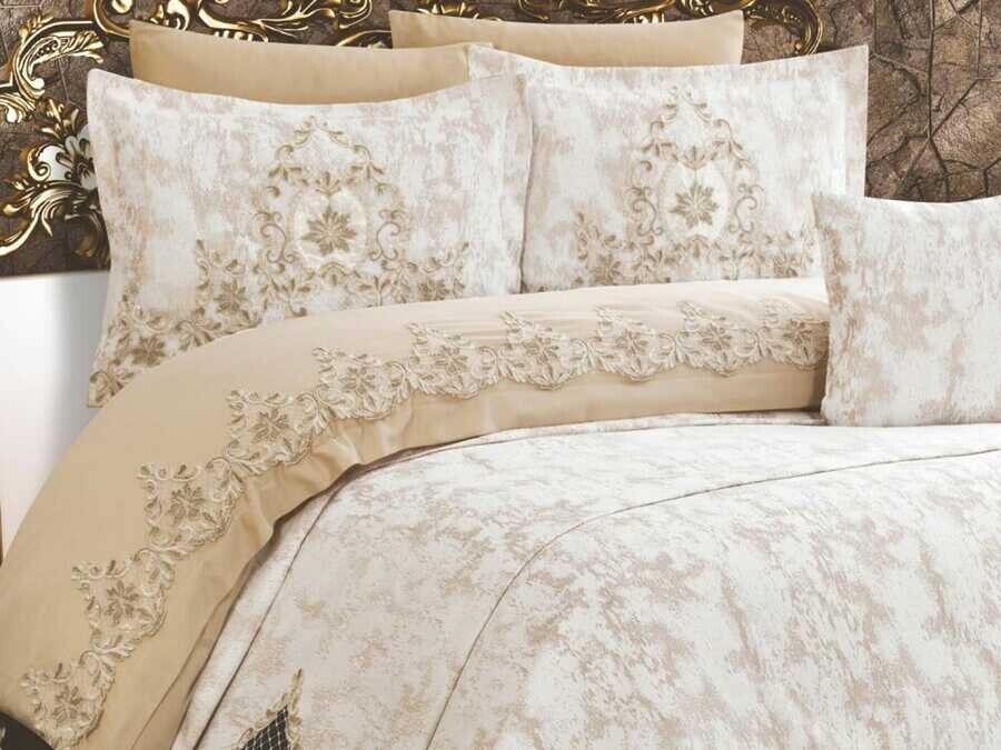 Dowry World Mila Pique Set 7 Pieces Cream-Cappuccino - Thumbnail