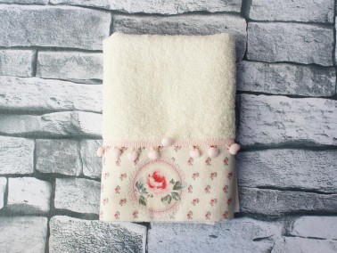 Dowry World Mini Rose Embroidered Dowery Towel - Cream - Thumbnail