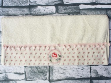 Dowry World Mini Rose Embroidered Dowery Towel - Cream - Thumbnail