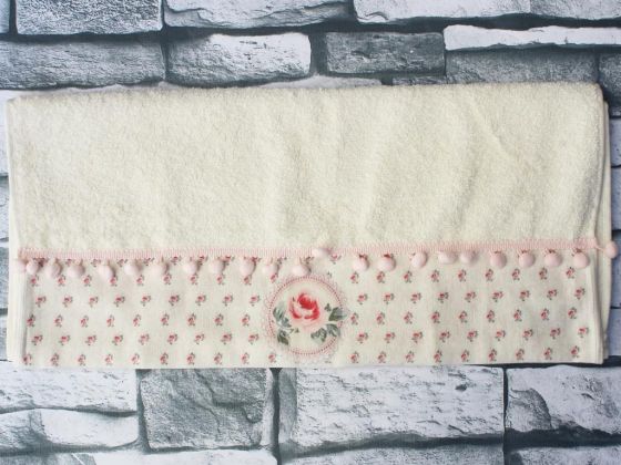 Dowry World Mini Rose Embroidered Dowery Towel - Cream