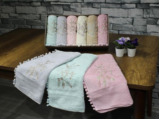 World of Dowry Embroidered 6 Piece Harmoni Hand Face Towel Set