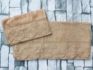 Dowry World Naz Guipure Towel Set 2 PCS - Cappucino - Thumbnail