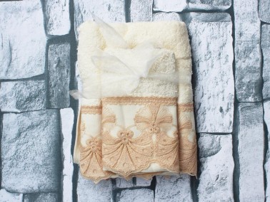 Dowry World Naz Guipure 2 Pcs Towel Set Cream - Thumbnail