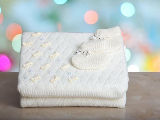 Dowry World Ness Knitwear Baby Blanket Cream