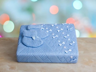 Dowry World Ness Knitwear Baby Blanket Blue - Thumbnail