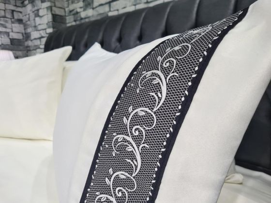 Dowry World Orkide Cotton Satin Duvet Cover Set Cream Black