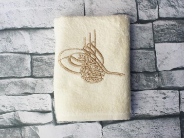 Dowry World Osmanlı Tura Embroidered Dowery Towel Cream - Thumbnail