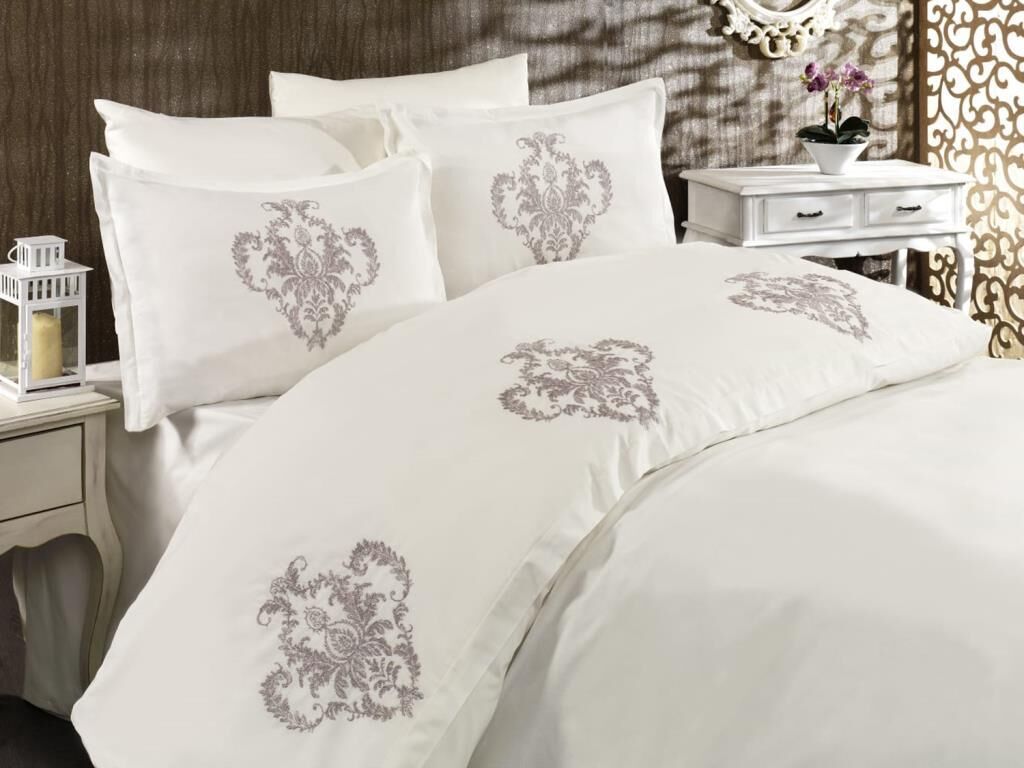 Dowry Land Palm Embroidered Duvet Cover Set Cream Beige